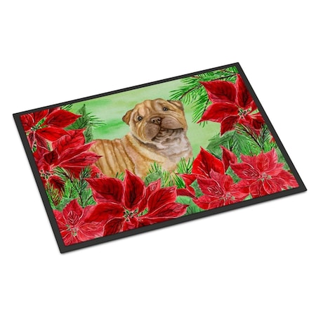 Carolines Treasures Shar Pei Puppy Poinsettas Indoor or Outdoor Mat - 18 x 27 in. CK1366MAT